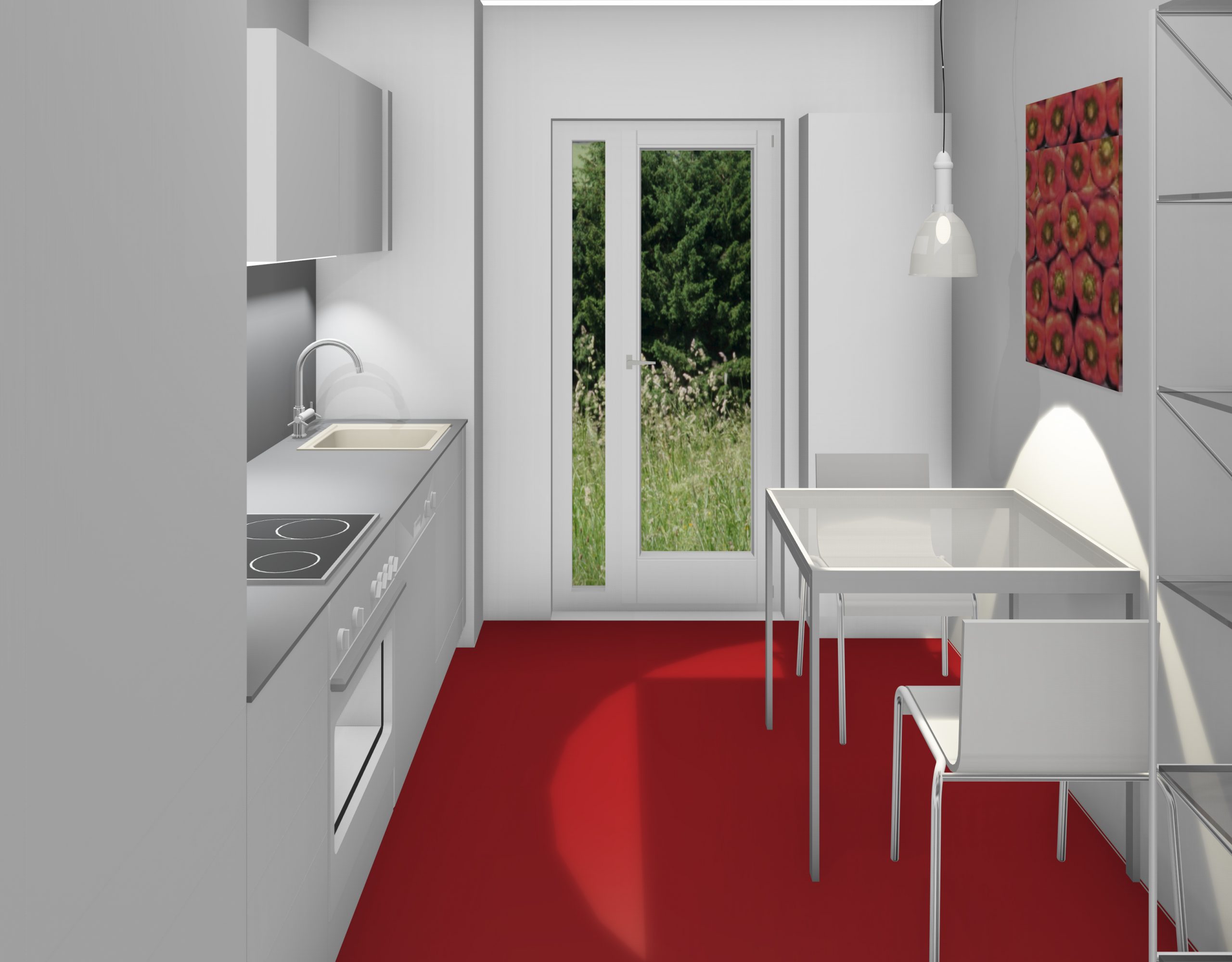 Planung Küche mit Linoleumboden in Rot, as.designconcepte