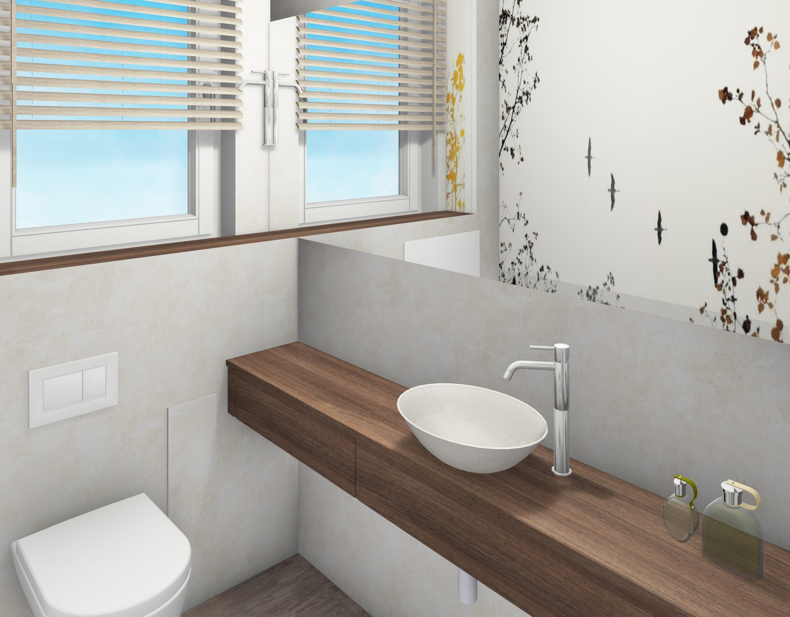 Planung Gäste-WC mit Waschtischanlage von Wand zu Wand, as.designconcepte